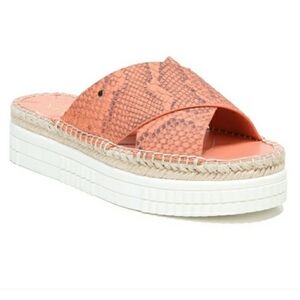 FRANCO SARTA SALMON SNAKE PRINT PLATFORM SLIDE ON SANDALS